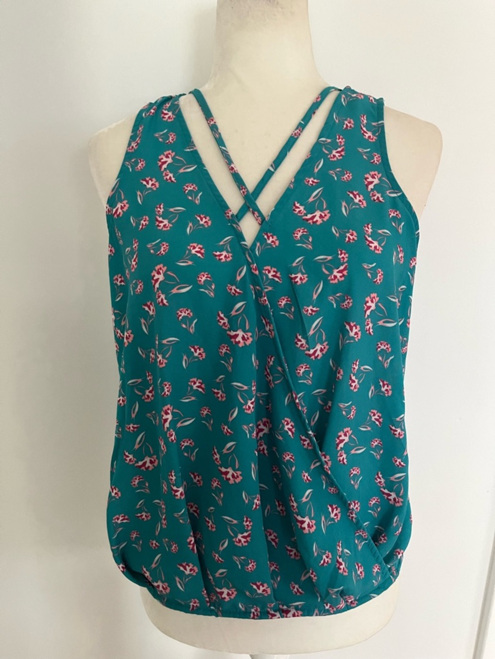 Grayson Threads Teal Floral Crisscross V-Neck Tank